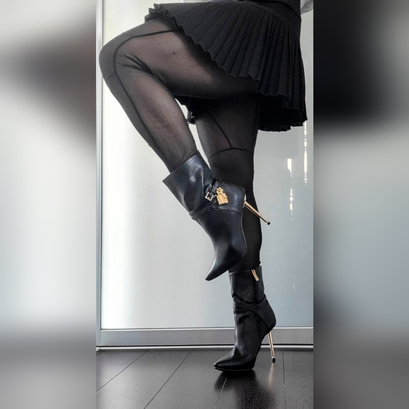 Black genuine leather stiletto ankle boots  NEW 7.5 - Picture 1 of 12